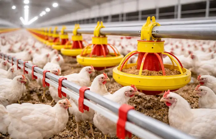 Automatisches Fütterungs- und Tränkesystem in einer Geflügelfarm
