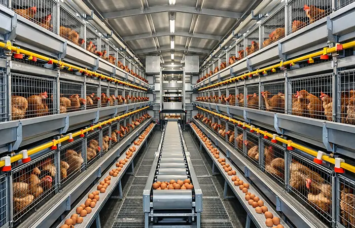 sistema automático de jaulas de ponedoras para granjas comerciales de producción de huevos