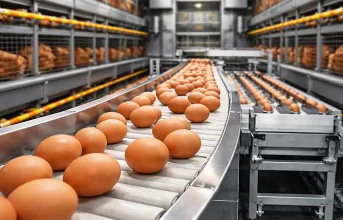 proceso automático de recogida y clasificación de huevos en granjas avícolas