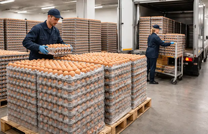 negocio de distribución y venta al por mayor de huevos con huevos envasados listos para su entrega