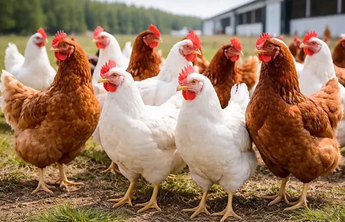 razas de gallinas ponedoras de alta producción de huevos como la leghorn blanca y las ponedoras marrones