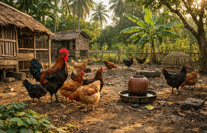 poulets autochtones élevés en liberté pour répondre à la demande du marché local aux philippines