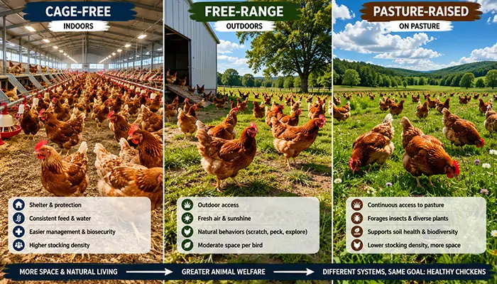 Comparação entre sistemas de produção de frango criado em pastagens, ao ar livre e sem gaiolas